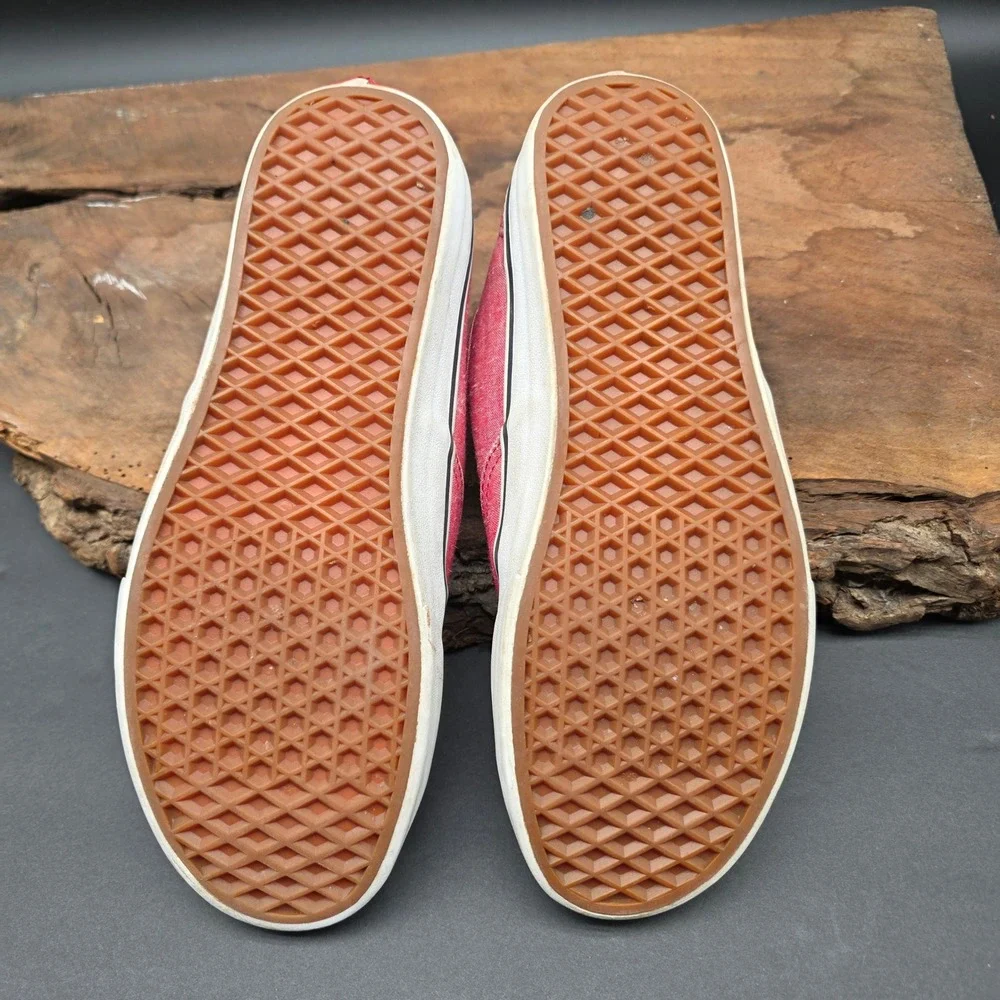 Vans Authentic Lo Pro Sneakers Mens 8.5 Red Chambray Low Top Hipster Streetwear